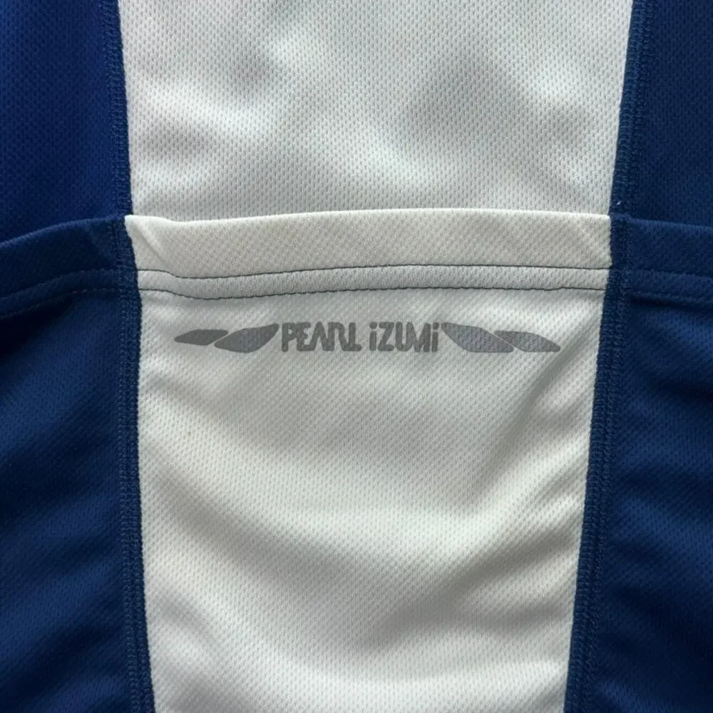 Pearl iZUMi Women's Large Blue White Cycling Jersey Short Sleeves Back Pockets‎